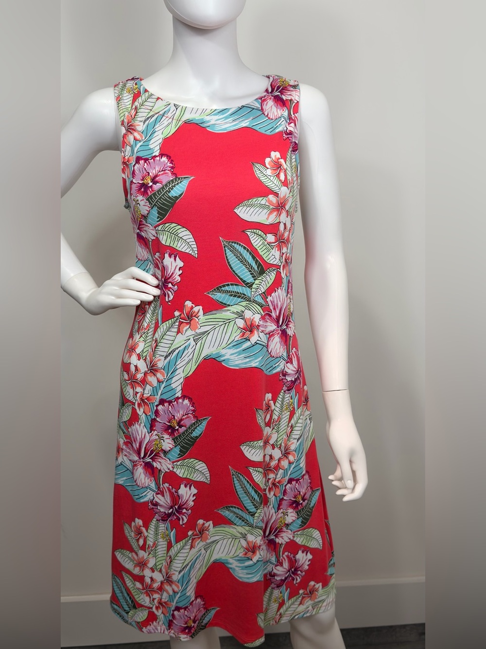 Tommy Bahama Tropical Floral Sleeveless Shift Dress Coral Pink Size M